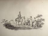 a drawing of a man on a horse and a woman on a horse