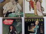 four books on a table with pictures of women in historical costumes