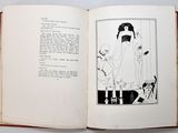 an open book with a drawing of a woman and a cat