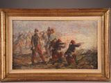 a painting of a group of men with guns in a field