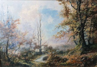 une photo d'un tableau représentant une scène de forêt