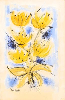 Roudneff ? Composition de tulipes jaunes Gouache sur papier …