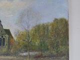 a painting on the wall of a building with a clock on it