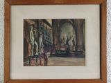 framed picture of a painting of a man and a woman in a church