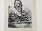 an old caricature of a man riding a bike with a stick in his hand