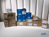 several boxes are stacked on top of each other on a table
