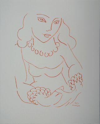 dessin représentant une femme tenant une fleur dans la main droite