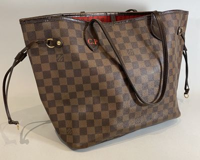 LOUIS VUITTON Sac cabas "Neverfull MM" en toile à damier mon…