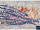 abstract watercolor painting of a bunch of blue and orange sticks