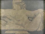 a drawing of a nude woman laying on a bed