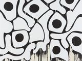 abstract painting of black and white shapes on a white background