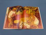 an open book with a picture of a man and a dog