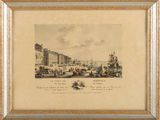 tableau représentant une vue de plage avec des personnes et des bateaux