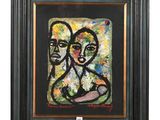 an image of a painting of a woman and a man in a black frame