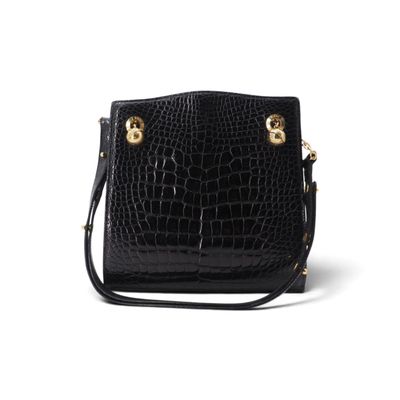 sac à bandoulière en cuir gaufré imitation crocodile noir