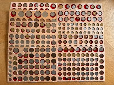 un gros plan sur une planche en bois sur laquelle figurent de nombreux cercles