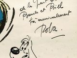 cartoon drawing of a dog and a man with a hat on