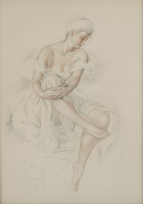 l'image d'un dessin représentant une femme en robe blanche