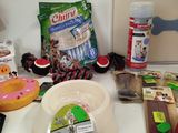 many items that are on the counter for the dog to eat