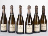 six bouteilles de vin sont alignées sur une surface blanche