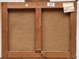 an old wooden easel with a piece of paper on top of it
