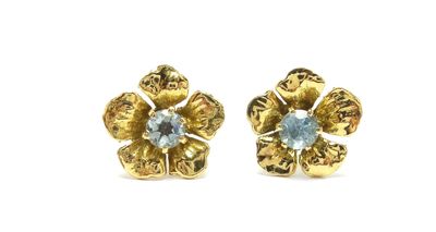 une photo d'une paire de boucles d'oreilles en or ornées d'une topaze bleue