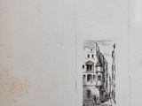 a black and white drawing of a building on the wall