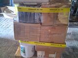 a large stack of boxes sitting on a pallet in a warehouse