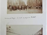 plusieurs vieilles photos en noir et blanc représentant des personnes et des chevaux dans un village