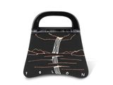 a black purse with a waterfall design on it