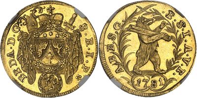 a gold coin with an image of a man holding a sword