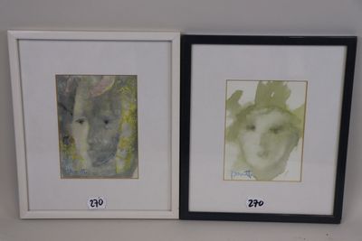two framed pictures of a dog and a cat on the wall