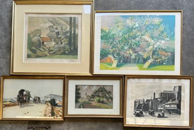 LOT DE 5 PIÈCES ENCADRÉES Représentant des paysages - Photo 1