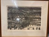 tableau représentant une scène de vie à la ferme, encadré et exposé dans un musée