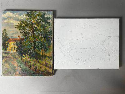 Gisèle RENAUT (XXe), 1 huile sur toile et un dessin préparat…