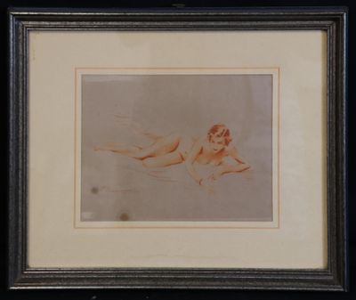 tableau représentant deux nus, dans un cadre noir sur fond noir