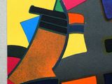 painting of a colorful abstract piece of art on a white wall