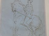 dessin représentant un homme à cheval, dans un cadre doré