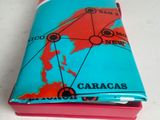 a red and blue case with a map on it
