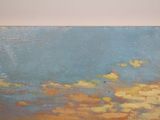 an oil painting of a blue sky with clouds in the distance