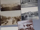 several old black and white photographs of a river and a castle