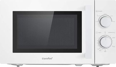 un micro-ondes blanc posé sur une surface blanche