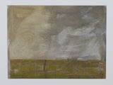 une peinture abstraite représentant un champ avec le ciel et des nuages en arrière-plan