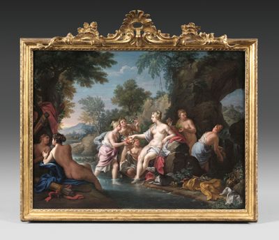 a painting of a group of people in a wooded setting
