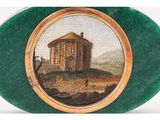 an image of a painting of a building on a green surface