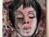 painting of a woman ' s face with her eyes closed and her eyes closed