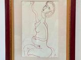 framed drawing of a woman sitting on her knees with her arms raised