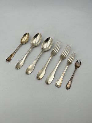 a set of six silverplated forks and spoons
