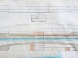 dessin représentant le plan d'un bateau sur une feuille de papier