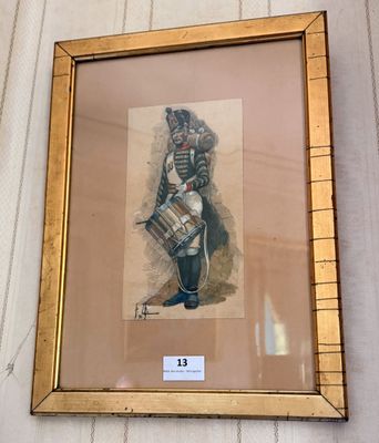 painting of a soldier with a drum in a gold frame